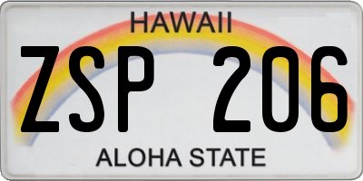 HI license plate ZSP206