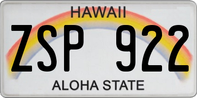 HI license plate ZSP922