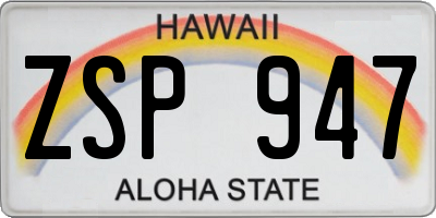 HI license plate ZSP947