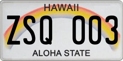 HI license plate ZSQ003