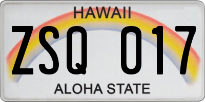 HI license plate ZSQ017