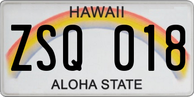 HI license plate ZSQ018