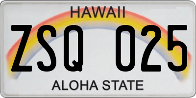 HI license plate ZSQ025