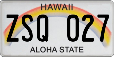 HI license plate ZSQ027
