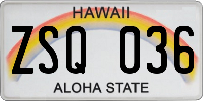 HI license plate ZSQ036