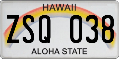 HI license plate ZSQ038