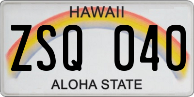 HI license plate ZSQ040