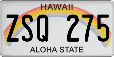 HI license plate ZSQ275