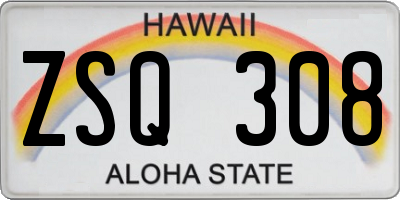 HI license plate ZSQ308
