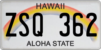 HI license plate ZSQ362