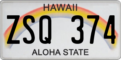 HI license plate ZSQ374