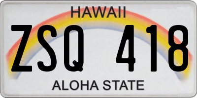 HI license plate ZSQ418