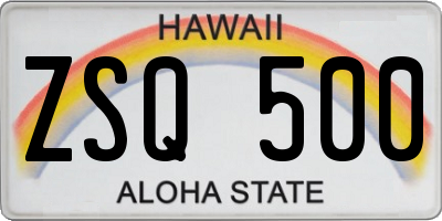 HI license plate ZSQ500