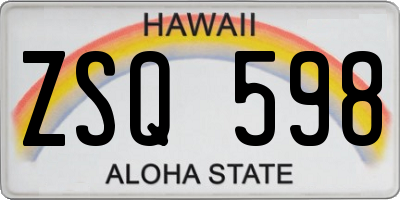HI license plate ZSQ598