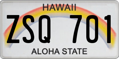 HI license plate ZSQ701
