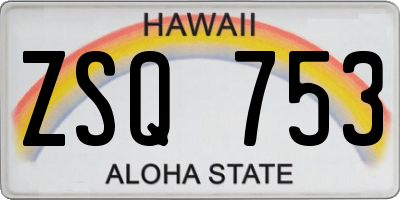 HI license plate ZSQ753