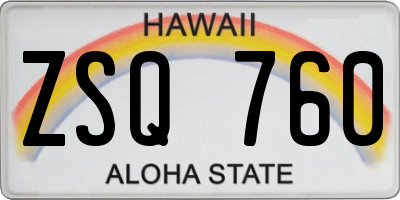 HI license plate ZSQ760