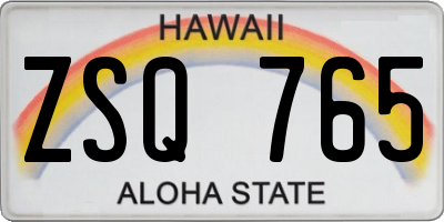 HI license plate ZSQ765