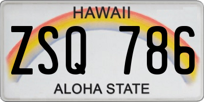 HI license plate ZSQ786