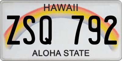 HI license plate ZSQ792