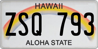 HI license plate ZSQ793
