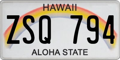 HI license plate ZSQ794