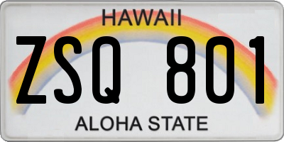 HI license plate ZSQ801