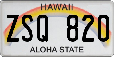 HI license plate ZSQ820