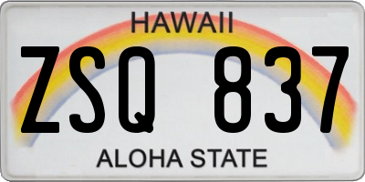 HI license plate ZSQ837