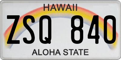 HI license plate ZSQ840