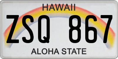 HI license plate ZSQ867