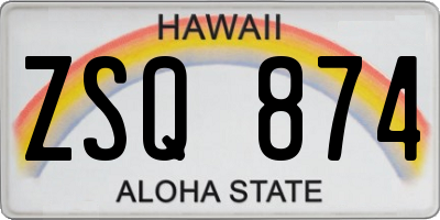 HI license plate ZSQ874