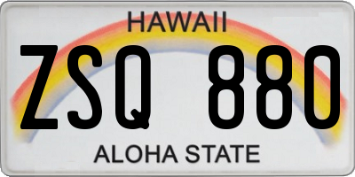 HI license plate ZSQ880