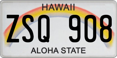 HI license plate ZSQ908