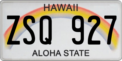HI license plate ZSQ927