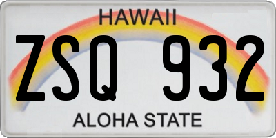 HI license plate ZSQ932
