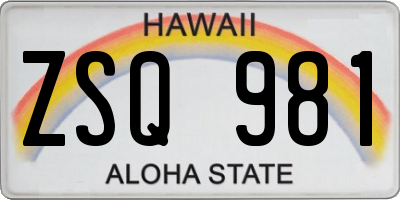 HI license plate ZSQ981