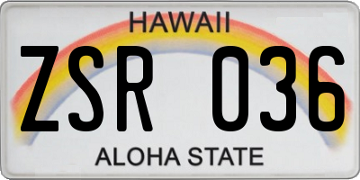 HI license plate ZSR036
