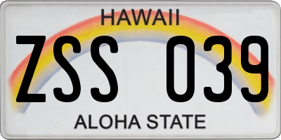 HI license plate ZSS039