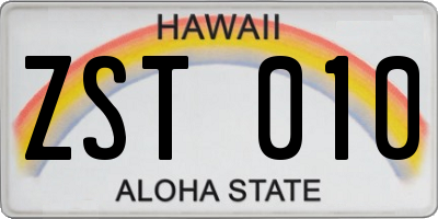 HI license plate ZST010