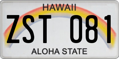 HI license plate ZST081