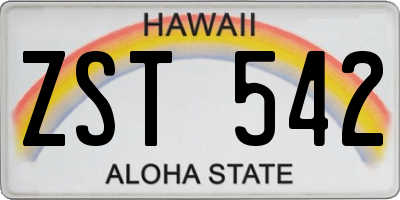 HI license plate ZST542