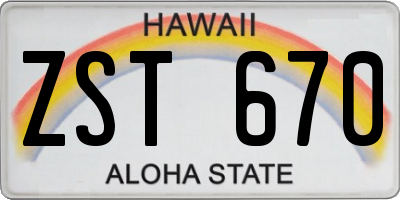 HI license plate ZST670