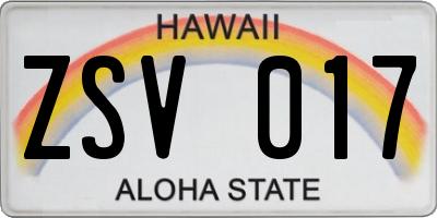 HI license plate ZSV017