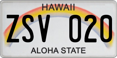 HI license plate ZSV020