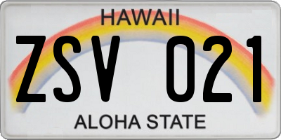 HI license plate ZSV021