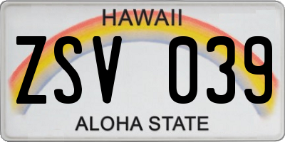HI license plate ZSV039
