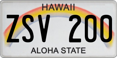 HI license plate ZSV200