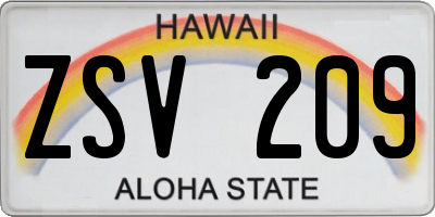 HI license plate ZSV209