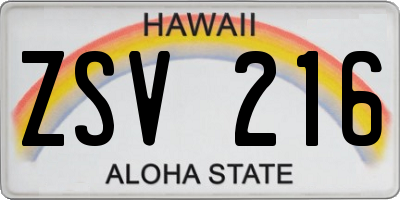 HI license plate ZSV216